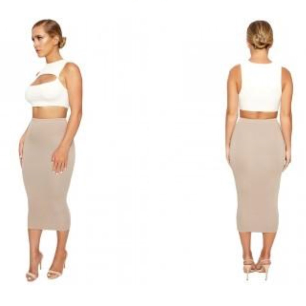 Naked Wardrobe nude high waist stretchy midi skirt - Picture 6 of 7